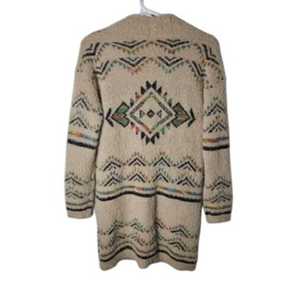 MM by My Michelle Southwestern Eyelash Knit Long Cardigan Sweater Beige Aztec - Picture 2 of 5